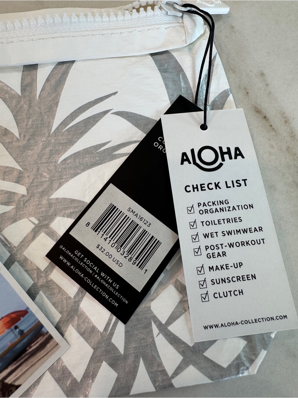 ALOHA Collection White Pouch with Silver Pineapple Print - Picture 8 of 9